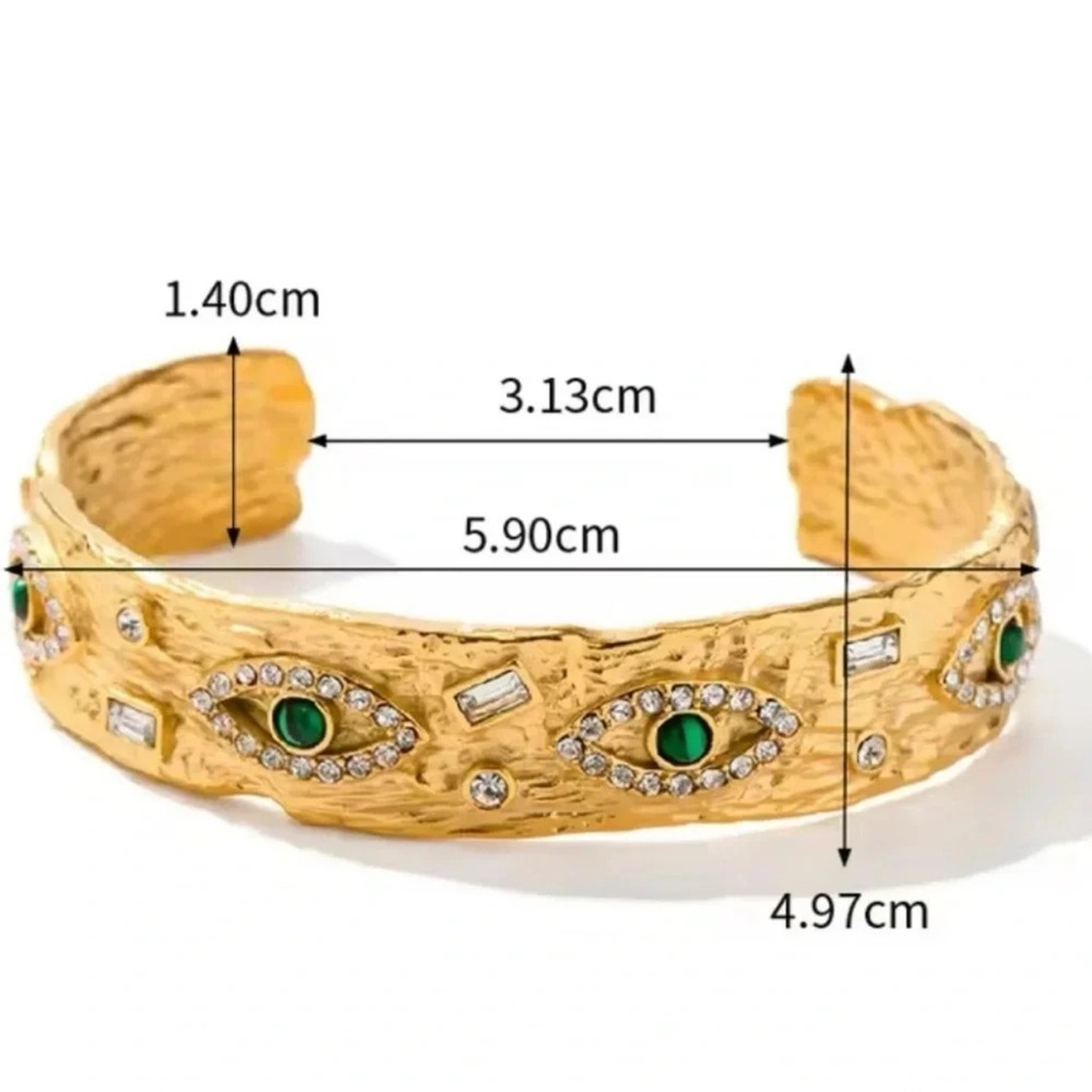 Baroque Malachite Silver Stainless Steel WaterproofEye Cuff Bracelet - Picture 10 of 11